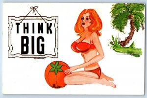Risque Postcard Sexy Woman Swimsuit Tomato Florida Think Big Key West FL 1973