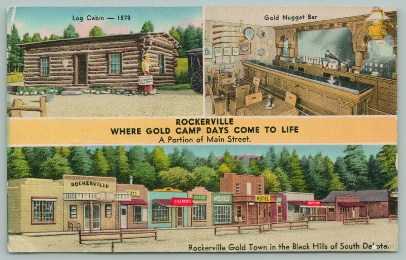 Rockerville South Dakota~Log Cabin~Gold Nugget Bar~Interior~Shops~Motel~1950s 