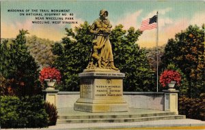Madonna Trail Monument HWY No 40 Near Wheeling Park West Virginia Postcard Linen 