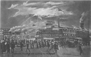 Illinois Chicago Excursion Steamer Landing Moonlight Glitter Postcard 22-10344