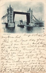 1900 London Tower Bridge Postcard S.S. St. Paul Ship England UK Early Postmark