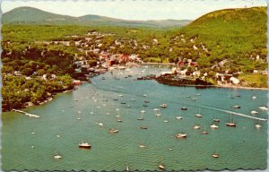 Vtg Aerial View of Harbor Mt Battle in Background Camden Maine ME Postcard