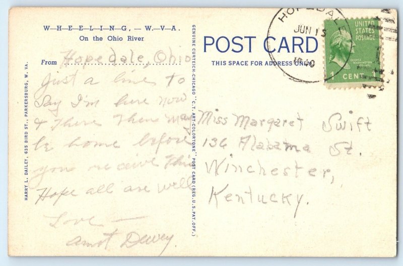 c1940 Wheeling West Virginia WV Postcard Ohio River Athletic Feats Performed Map