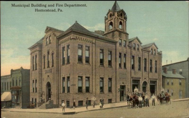 Homestead PA Municipal Bldg Fire Dept c1910 Postcard