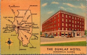 Linen Postcard The Dunlap Hotel in Jacksonville, Illinois