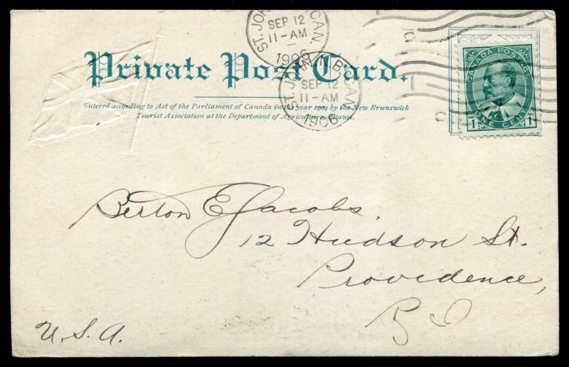 dc1461 - ST. JOHN NB Postcard 1906 Reversing Falls. Patriotic Flag