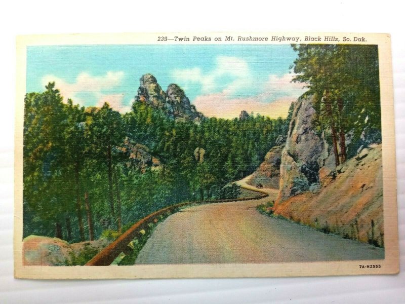 Vintage Postcard Twin Peaks on Mt. Rushmore Highway Black Hills South Dakota