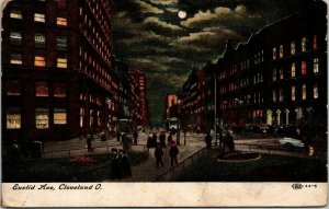 Euclid Ave Cleveland Ohio OH Night Scene Antique Postcard PM Cancel WOB Note