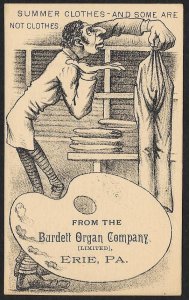 VICTORIAN TRADE CARD Burdett Organ Co Tall Skinny Black Man Summer Clothes