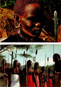 2~4X6 Postcards Kenya Africa MAASAI WARRIORS~WARRIOR Traditional Dress~Folklore