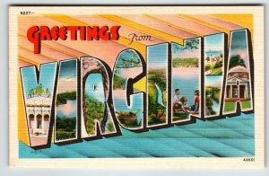 Greetings From Virginia Large Big Letter Linen Postcard Unposted Metropolitan