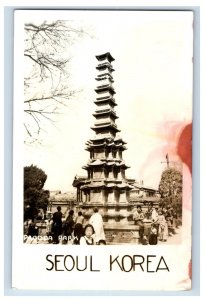 Vintage RPPC Pagoda Park Seoul Korea Postcard P128E