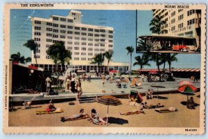1954 Miami Florida Postcard Kenilworth Beach Kirkeby Hotel Oceanfront 102nd St.