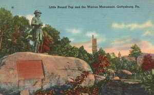 Vintage Postcard Little Round Top And Warren Monument Gettysburg Pennsylvania PA