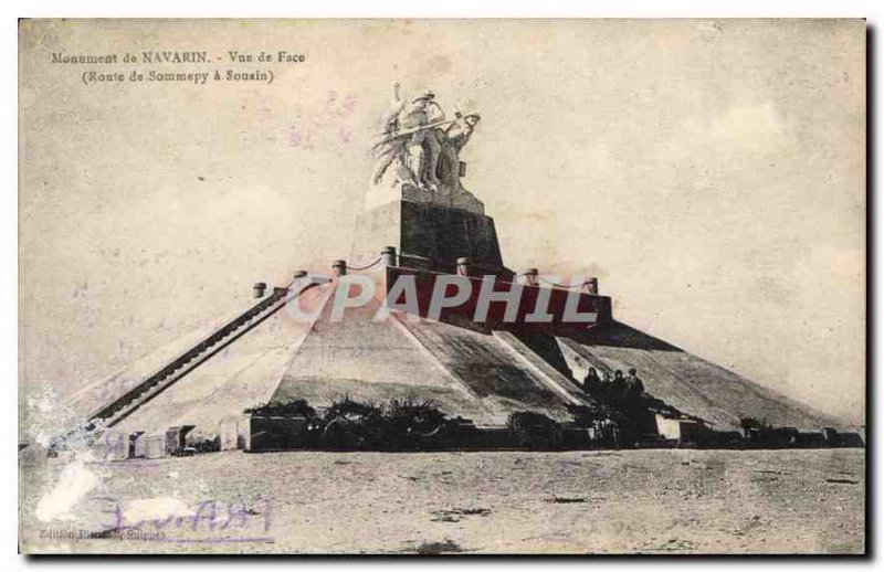 Old Postcard Monument of Navarino to Sommepy Road facing Souain