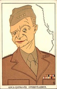 WWII US General Dwight D Eisenhower Caricature Art Vintage Propaganda Postcard