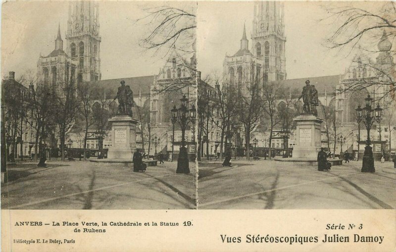 Postcard Vues Stereoscopiques Julien Damoy Ser.3, 19.Anvers Belgium Cathedral