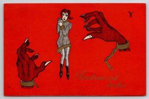 Krampus Broken Handcuffs To Grab Girl European Christmas Folk Lore Postcard S26