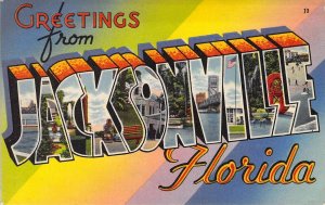 Linen Era, Large Letter, Greetings From Jacksonville, FL, Florida, Old Postcard 