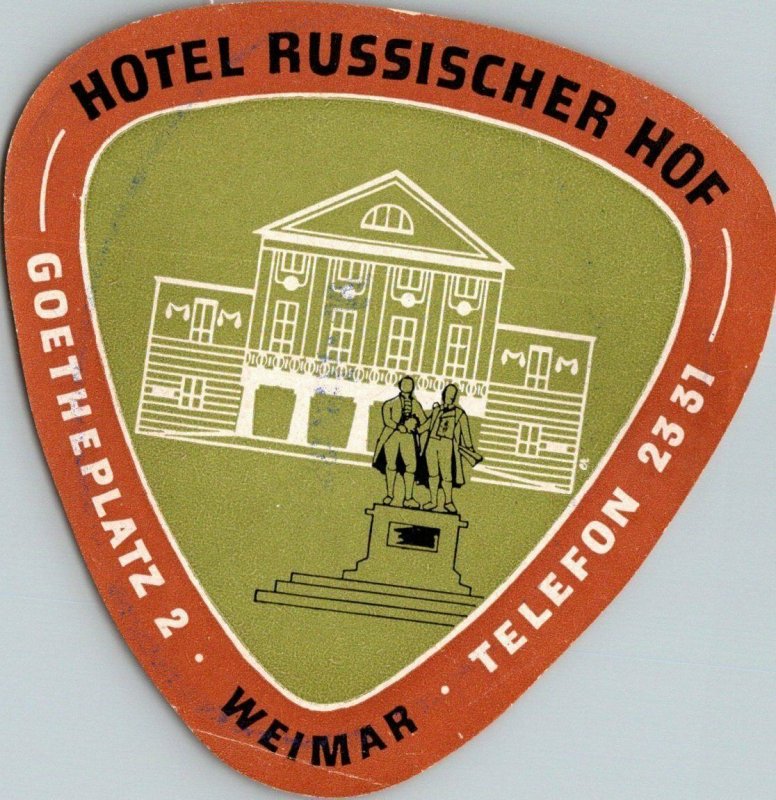 Germany Weimar Hotel Russischer Hof Vintage Luggage Label sk4703