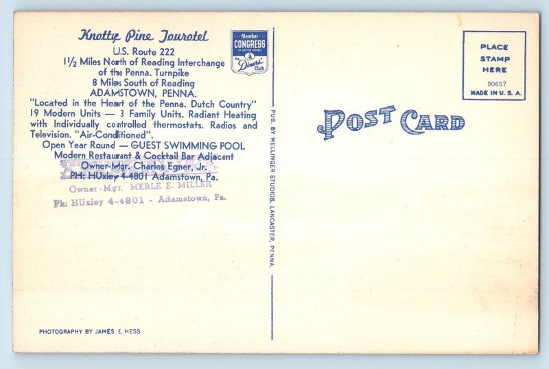 c1940's Knotty Pine Tourotel Lancaster & Reading Adamstown Pennsylvania Postcard