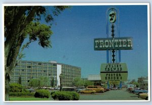 1981 Las Vegas Nevada Vintage Postcard Frontier Hotel Building Classic Cars Road