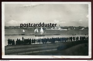 dc799 - GERMANY Kiel 1930s Blick vom Strandweg auf den Hafen Real Photo Postcard