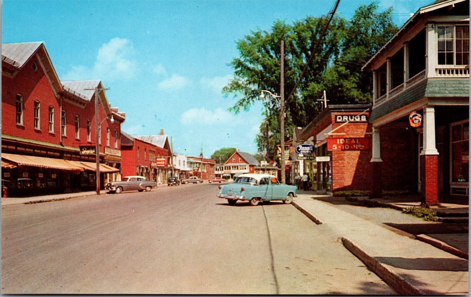 Vtg Bedford Quebec Canada Main Street View Business Section Cars 1950s