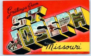 ST. JOSEPH, MO Missouri ~ Large Letter Linen c1940s Buchanan County Postcard