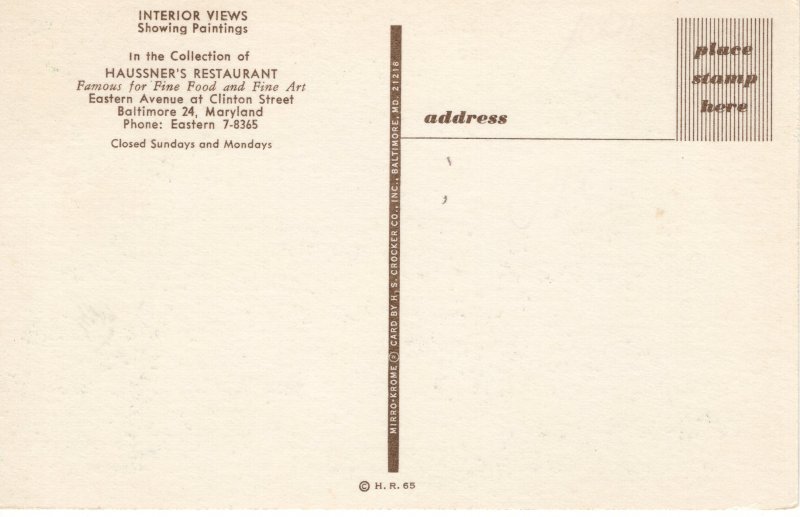 US    PC5336 HAUSSNER'S RESTAURANT, BALTIMORE, MD