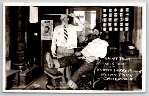 Knotts Berry Farm Buena Park CA Berry Place Ghost Town Barber RPPC Postcard T23