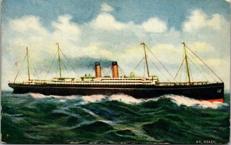 Antique SS Baltic Steamship Steaming - POSTCARD - VINTAGE - PC BOAT WHITE STAR