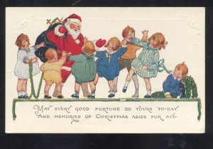 CHRISTMAS CHILDREN SANTA CLAUS RED ROBE VINTAGE POSTCARD EMBOSSED