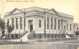 Aurora Nebraska Methodist Church Street View Antique Postcard K83306