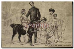 Old Postcard HM King Albert and his family Pony Horse