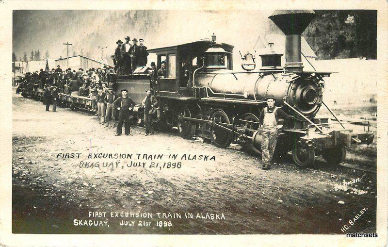 1898 White Pass Yukon Railway Alaska Skaguay Crew RPPC real photo postcard 10068