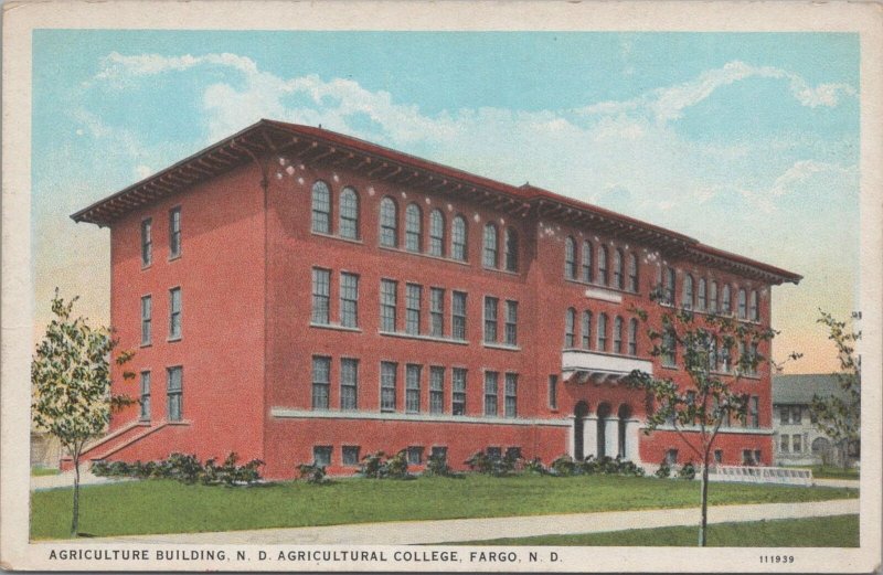 Postcard Agriculture Building North Dakota Agricultural College Fargo ND