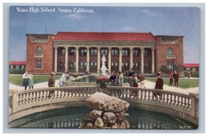 Early Venice High School California Postcard People Students Fountain Unused