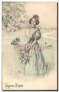 Old Postcard Fantasy Woman Easter