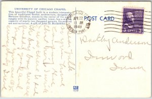 1945 University of Chicago Illinois IL Beautiful Chapel Parish Posted Postcard