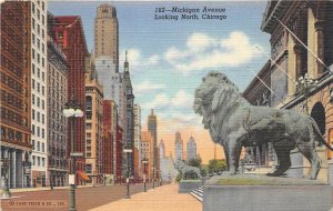 Chicago Illinois 1940s Postcard Michigan Avenue Looking North Lions
