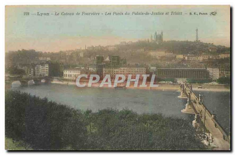 Old Postcard Lyon Le Coteau de Fourviere Bridges Courthouse and Tilsit