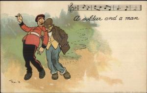 Tom Browne Military Comic Soldier Drunk Singing EXC COND c1910 Postcard