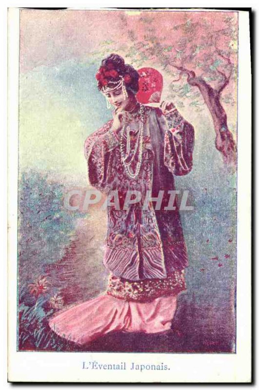 Postcard Old Woman Fantasy Fan L & # Japanese 39eventail