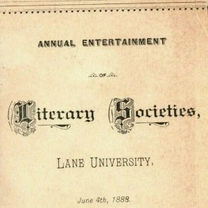 1888 Lane University Literary Societies Program Fab! P226