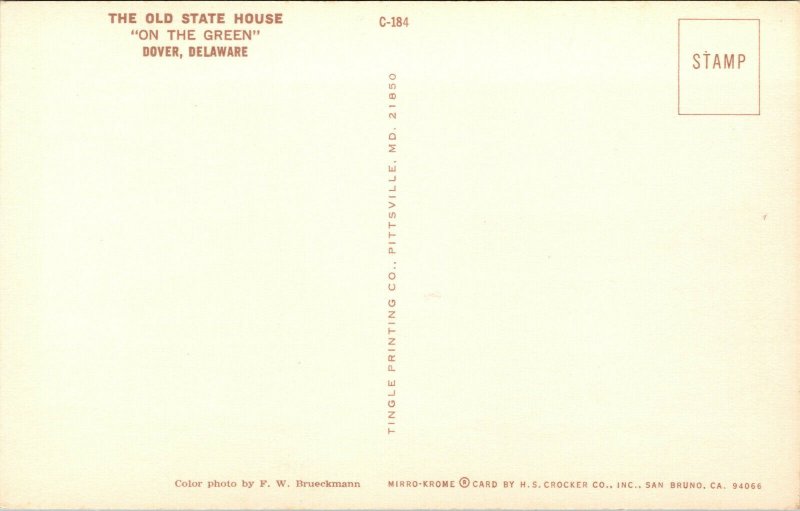 Vtg 1970s The Old State House on the Green Dover Delaware DE Unused Postcard