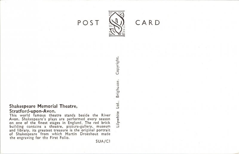 Shakespeare Memorial Theatre Stratford-Upon-Avon River VTG Postcard UNP Unused 