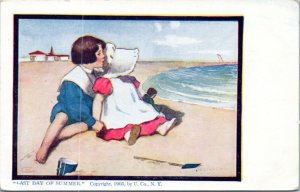 Postcard Dorothy Dixon 512 - Last Day of Summer bonnet children on beach