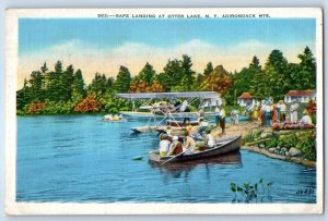 1938 Adirondack Mountains New York NY Postcard Safe Landing Otter Lake Canoeing