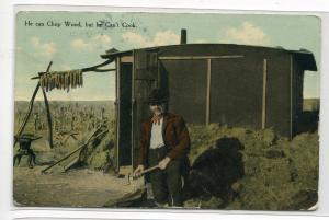 Western Pioneer Claim Farm Farming He Can Chop Wood But He Can't Cook postcard